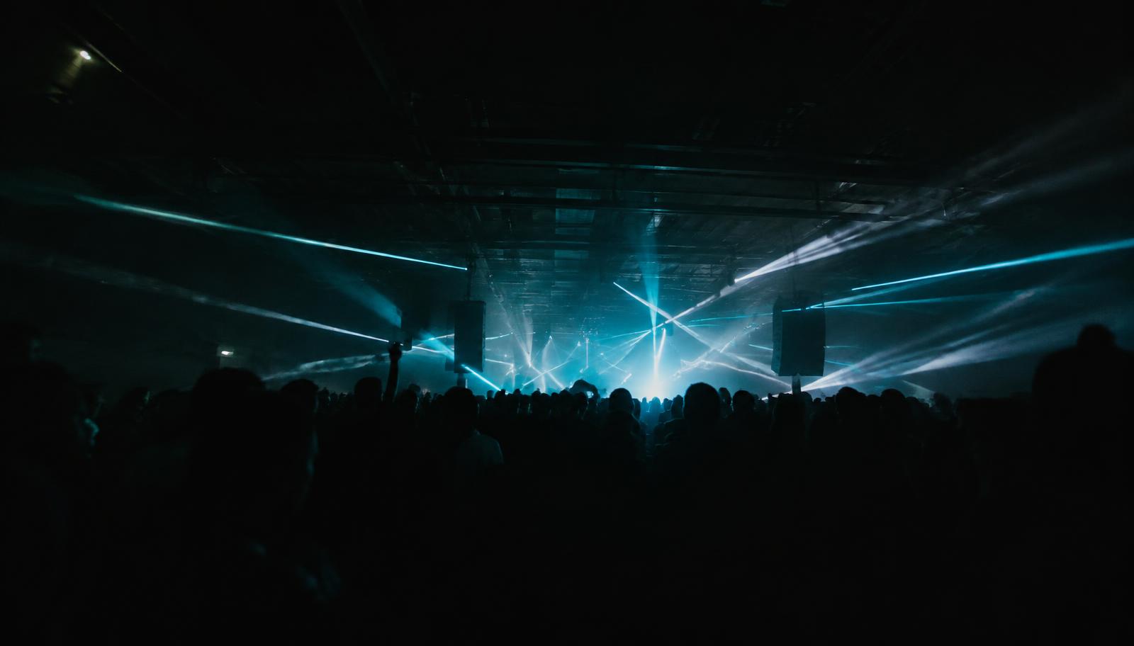 Underground warehouse event lasers